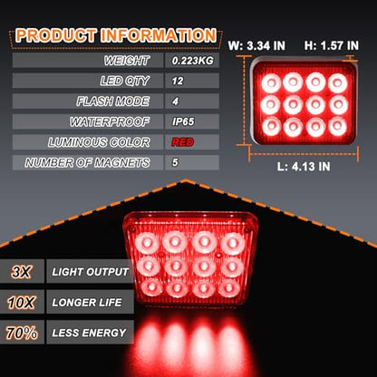 2PCS Magnetic Red Strobe Lights Rechargeable Flashing Lights | Beacon Caution Warning LED Road Flare Emergency Lights Wireless Battery Powered Strobe Lights for Trucks Vehicle Trailer Car - color: Red