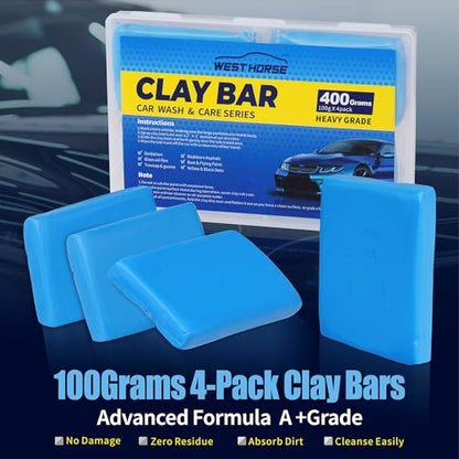 Clay Bar 400g (4x100g), Premium Auto Car Detailing Clay Bars, Automotive Clay bar Kit for Cars’Paint Surface, Metal and Glass, Prep for Sealants, Waxes and Coatings (Blue, Heavy) - size: 400g