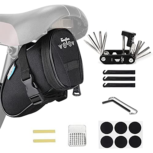 WOTOW Bike Repair Tool Kit & Bike Saddle Bag, 14 in 1 Bike Chain Tool Hex Key Wrench Maintain Accessories Multitool Set with Portable Under Seat Bag for Road Mountain Commuter Bicycle - style: 14 in 1 Multitool (With Patch)