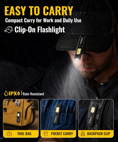 Flat EDC Flashlight Rechargeable, Lightweight 1.59oz Clip-On Flashlight with Magnetic Base, 550 Lumens Work Light, UV Light and Red Laser for Repair, Inspection, Camping,Emergency,Gifts for Men - color: Black