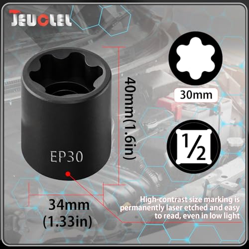 EP Socket EP30, 6 Point 1/2” Dr Female External E-Torx Plus Socket | EP Socket, Female External, E-Torx Plus Socket, External, Cr-V Steel, High Deformation Prevention - size: EP30