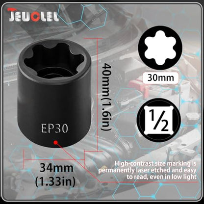 EP Socket EP30, 6 Point 1/2” Dr Female External E-Torx Plus Socket | EP Socket, Female External, E-Torx Plus Socket, External, Cr-V Steel, High Deformation Prevention - size: EP30