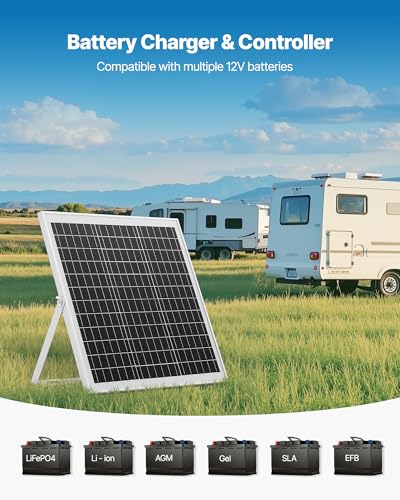 VEVOR 20W 12V Solar Panel Battery Charger, Solar Battery Trickle Charger Maintainer with Intelligent MPPT Controller & Adjustable Mount Bracket, IP67 Waterproof for Car Boat RV Motorcycle Trailer - style: 20W