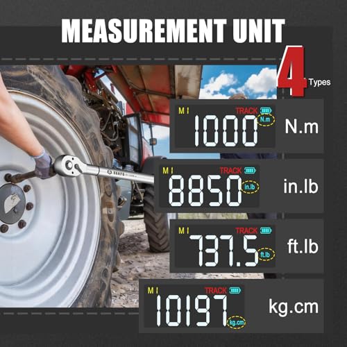 VANPO Digital Torque Wrench 3/4-Inch, 37–737 ft-lb. for Heavy Equipment | ±2% Accuracy, Electronic Torque Wrench with LED, Buzzer & Vibration Alert for Wind Turbine, Mining Equipment & Industrial - size: 3/4-inch 37-737 Ft-lb/50-1000 Nm