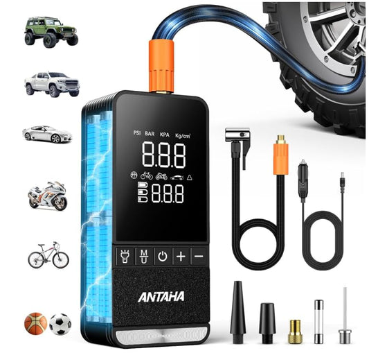 Tire Inflator Portable Air Compressor, 150 PSI Cordless Smart Air Pump for Car Tires, LED Light & Auto Shut-Off, Tires Pump for Car, Motorcycles, Bikes, Balls, Mini Bike Pump & Car Accessories