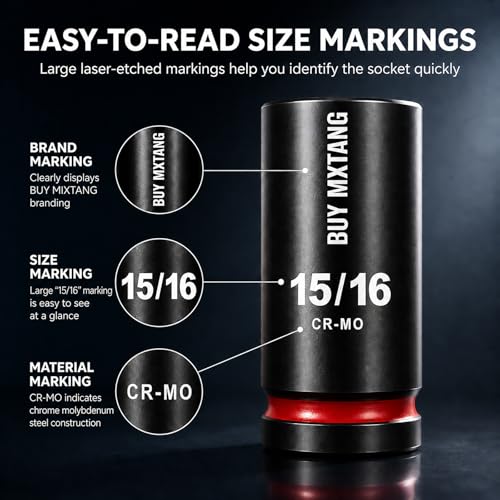 3/4''12pcs Impact Socket Set, SAE 3/4'',7/8'',1-1/4'',1-1/8'',1-1/16'',1'',15/16'',1-5/16'';1-3/8'',1-7/16'',1-1/2'',1-9/16 Socket,Cr-Mo,Heavy Duty Impact Socket Set,With a Storage Case - size: 3/4''12pcs Socket Set SAE