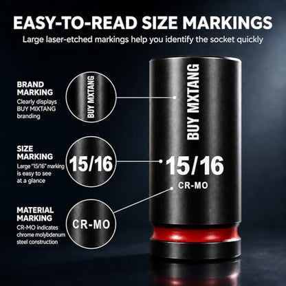 3/4''12pcs Impact Socket Set, SAE 3/4'',7/8'',1-1/4'',1-1/8'',1-1/16'',1'',15/16'',1-5/16'';1-3/8'',1-7/16'',1-1/2'',1-9/16 Socket,Cr-Mo,Heavy Duty Impact Socket Set,With a Storage Case - size: 3/4''12pcs Socket Set SAE