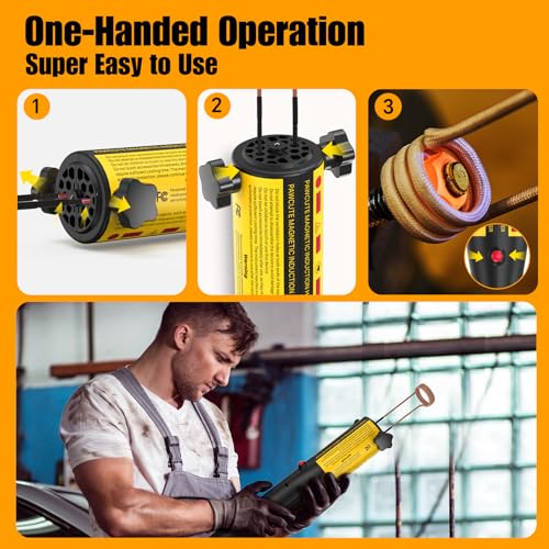 Induction Heater 1200W, Magnetic Heat Tool Kit for Automotive Bolt Removal with 6 Coils and LED Light for Rusted Suspension and Exhaust Repair,Yellow - color: Yellow