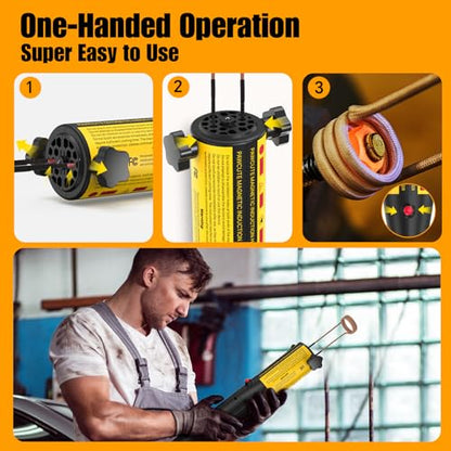 Induction Heater 1200W, Magnetic Heat Tool Kit for Automotive Bolt Removal with 6 Coils and LED Light for Rusted Suspension and Exhaust Repair,Yellow - color: Yellow