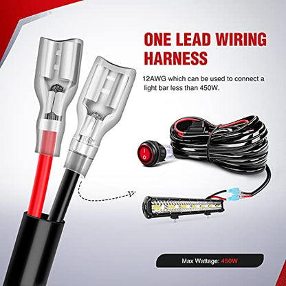 Nilight Copper LED Light Bar Wiring Harness Kit - 1 Lead 12AWG Heavy Duty 12V On Off Switch Power Relay Blade Fuse for Off Road LED Work Light,2 Years Warranty - color: 12AWG-1 Lead