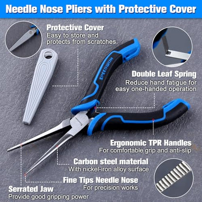 SPEEDWOX Mini Needle Nose Pliers Serrated Jaw with Protective Cover Needle Nose Pliers For Jewelry Making Mini Precision Wire Looping Fine Plier For Jewelry Making Wire Bending Small Object Gripping - style: Needle Nose Pliers Serrated Jaw with Cover