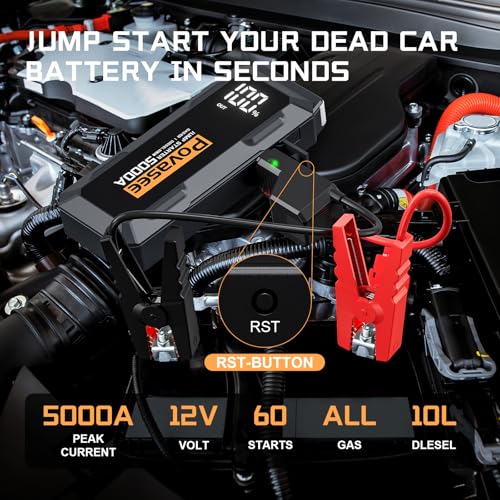 5000A Jump Starter Povasee A40 Car BatteryJump Starter, 12V Jump Box for Car Up to All Gas or 10L Diesel Engine Battery Jumper Starter Portable with 3" LCD Display Power Bank/Dual Output/LED Light - style: 5000A