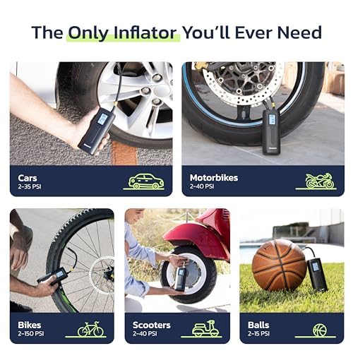 Woowind Tire Inflator & Power Bank 2 in 1 Portable Air Compressor, Electric Bike Pump with Digital Pressure Gauge, Air Pump for Car Tires, Bicycle, Motorcycle, Scooter, Balls (AP2-P)