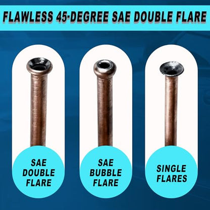Brake Line Flaring Tool Kit, 3/16" 1/4" SAE Double Flare Tool for Brake Lines, Creates Single Double Bubble Flares for Vehicle Brake & Hydraulic Lines