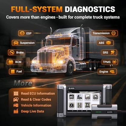 ANCEL HD8000 Heavy Duty Truck Diagnostic Scanner, Advanced Diesel Scanner with DPF Regen, Idle & Speed Limit Adjustment, Full-System ECU Diagnostics, Lifetime Free Updates - style: HD8000