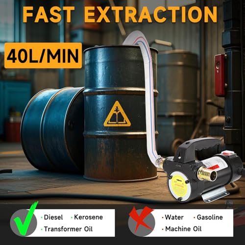 12V DC Diesel Fuel Transfer Pump Kit, Self-priming Electric Diesel Transfer Pump -10 GPM Flow, Fuel Transfer Extractor Pump Kit with Nozzle and Hose for Diesel, Kerosene, Motor Oil and Transformer Oil