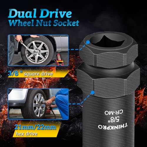 7 Spline Lug Nut Key Set 2 Piece | Alloy Steel Reinforced, Wheel Lock Removal Tool, 3/8" Drive, Thin Wall Spline Socket for Aftermarket Wheels,Cr-Mo