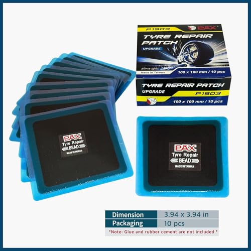 PAX 10 Pcs 100x100mm (3.94x3.94 inch) Upgraded Square 2-in-1 Tire Repair Patches, Suitable for Radial and Bias Tires on Car, Truck, Agricultural Vehicles, BMX, ATVs, Inflatable Rubber - size: 100x100mm
