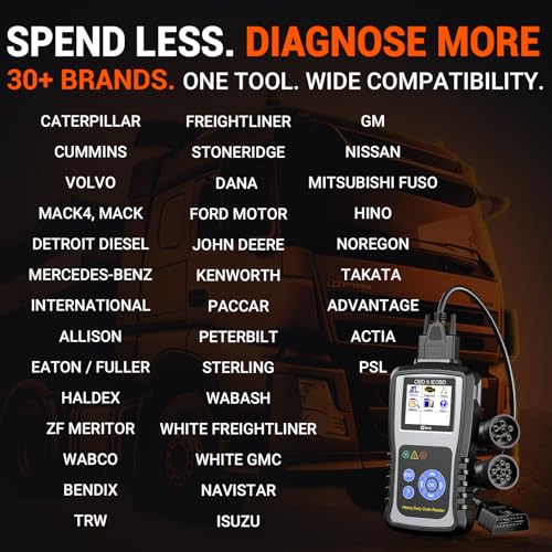 KZYEE KC601 Heavy Duty Truck Scanner, Diesel Scanner Diagnostic Tool for Cummins, CAT, Freightliner, International, Mack, Volvo & Detroit, Read & Clear Codes, Live Data, Free Lifetime Updates