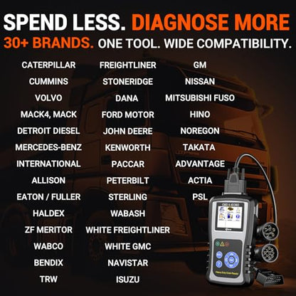 KZYEE KC601 Heavy Duty Truck Scanner, Diesel Scanner Diagnostic Tool for Cummins, CAT, Freightliner, International, Mack, Volvo & Detroit, Read & Clear Codes, Live Data, Free Lifetime Updates