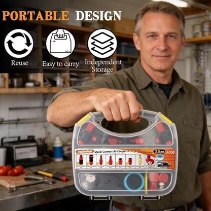 25 PCS Universal Air Coupler & Plug Kit 1/4" NPT Aluminium Alloy Air Compressor Accessories with 360 Degree Swivel Hose Fittings,1/4 Inch Lightweight Quick Connect Compressor Hose Fittings - size: Aluminum alloy