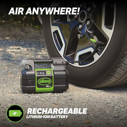 Slime 40086 Tire Inflator, Cordless, Pro Power, Portable Air Compressor Pump, Auto Shut-Off, Lithium Ion Battery and LED Light, Rechargeable, 3 min inflation - style: Cordless Pro Power Digital