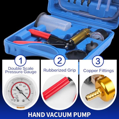 Brake Bleeder Kit with Hand Held Vacuum Pump and Adapters, with Vacuum Brake Bleeder Pump Pressure Gauge for Automotive Car Motorbike(Black) - color: black