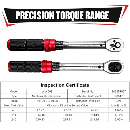YIYITOOLS 27Pcs 1/4 Inch Drive Click Torque Wrench Set, Bike Maintenance Kit with Bit Sockets, Adapter, Universal Joint & Extension Bar, 2.3-27.1NM (20-240IN.LB) ±3% Precision