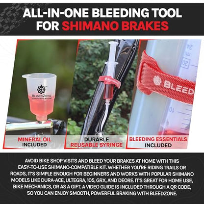 BleedZone Shimano Brake Bleed Kit with Mineral Oil - Hydraulic Brake Bleed Kit for Shimano Disc Brakes, Bike Brake Bleeder Kit, MTB Brake Bleed Kit, and Mineral Oil Brake Maintenance - size: Road: 2x 100ml BleedZone