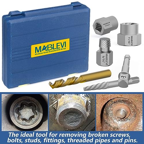 MABLEVI 49 Pcs Screw Extractor Bolt Extractor Set, Left Hand Drill Bit Set, Easy Out Multi-Spline Stripped Bolt Remover for Broken Rusted Nuts Bolts Screws - size: 49-piece
