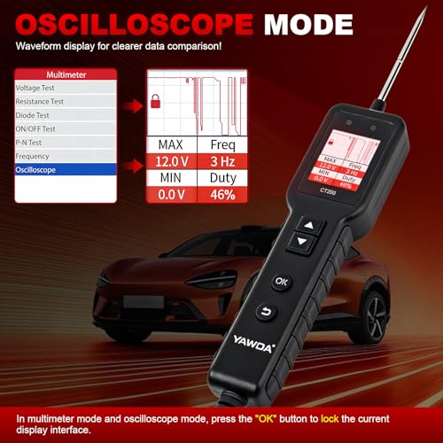 Power Circuit Probe,Colour screen12-24V DC Car Electrical System Diagnostic Test Tool,Electrical Short Open Breaker Circuit Finderand Component Activated，with Multimeter Mode