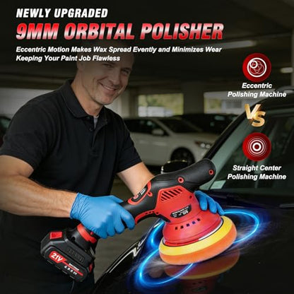 Cordless Car Buffer Polisher, 8-Speed 6000RPM Car Buffers and Polisher Kit with 2x21V 2000mAh Batteries & 28PCS Accessories, 6-Inch Orbital Polisher for Car Detailing, Waxing, Scratch Removal