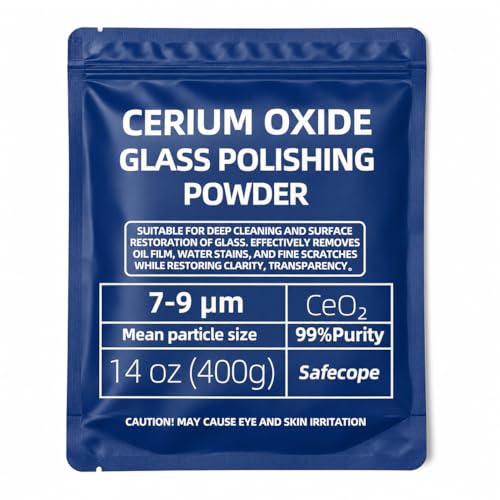 14 oz (400g) 99% Cerium Oxide Glass Polishing Powder (7-9 Um) – Removes: Oil Films, Water Spots, Swirl Marks, Wiper Streaks, Removes Fine Scratches & Deep-Cleans Glass Surfaces.