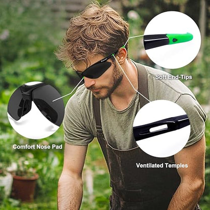 ProtectX Safety Glasses for Men & Women, Safety Sunglasses with Anti-Fog Scratch Resistant Lenses, Non-Slip Grips, ANSI Z87.1 - color: Evergreen Tinted Smoke 1 Pk