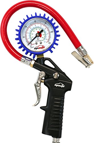 EPAuto Heavy Duty 120 PSI Tire Inflator Gauge w/Hose & Quick Connect Plug | with 1/4" Industrial Type-D Quick-Connect Plug