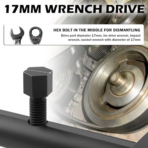 17mm Drive Pulley Puller Tool with Hexagonal Wrench,Heavy Duty Adjustable Crankshaft Pulley Removal Tool for 40-160mm,Professional Crank Pulleys Removal Tools for Crankshaft,Pump