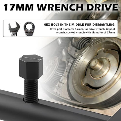 17mm Drive Pulley Puller Tool with Hexagonal Wrench,Heavy Duty Adjustable Crankshaft Pulley Removal Tool for 40-160mm,Professional Crank Pulleys Removal Tools for Crankshaft,Pump