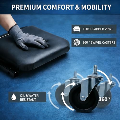 superokay 2-in-1 Folding Creeper Seat, 40-Inch, 330LBS Capacity | Steel frame, 2-in-1 creeper/seat, 40-inch length, 330LBS capacity, 360° casters, padded cushion, foldable - size: 40 inch