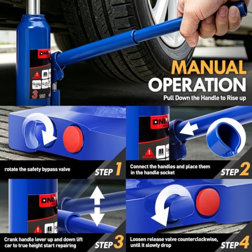 DNA Motoring 3 tons / 6000 lbs Lifting Automotive Welded Hydraulic Bottle Jack for Car SUV Pickup Truck, Auto Repair, with Manual Handle & Carrying Storage Case, Blue - color: blue, style: 3 ton