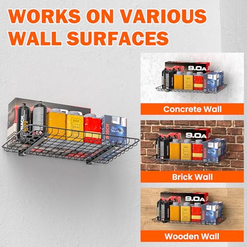 Ultrawall Wall Mounted Storage Shelf, Garage Wall Shelves 24x12 Inch, Metal Shelf Rack, Heavy-Duty Wall Organizer for Closet, Kitchen, Laundry Room 2 Pack, Black - color: Black