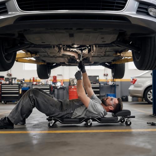 BESTOOL Mechanic's Creeper, 44inch Garage Creeper, 6 Sturdy Casters, Metal Frame Floor Creeper, 450LBS Capacity, Low Profile Design, Headrest,Black - color: Black-Metal frame, size: 44in