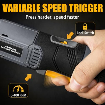 3/8" Cordless Ratchet Wrench Compatible With DEWALT 20V MAX Battery(Tool Only), 89Ft-Lbs(120N.m), Electric Ratchet Wrench Set with Variable Speed, LED Light, 5 Sockets, 3" Extension Bar, 1/2" Adapter