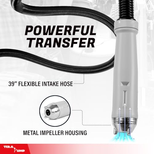 TERA PUMP Electric Powered 55 Gallon Drum Barrel Pump, 2.4GPM | Quick Stop Flow Control Nozzle, 9.8-ft XL Heavy-Duty Vinyl Hose, 39" Flexible Intake Hose, For DEF, Antifreeze, Washer Fluid
