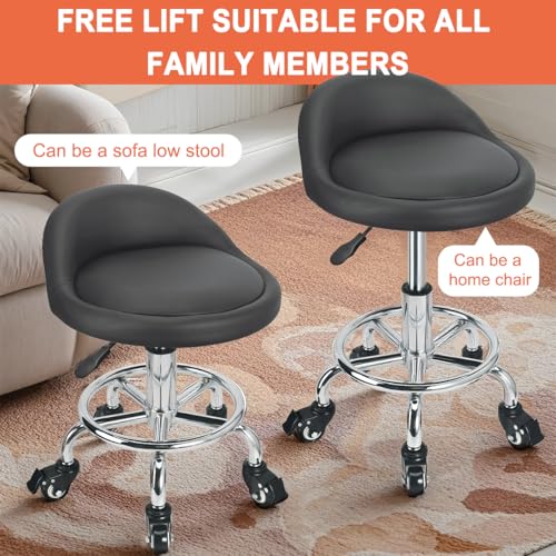 Rolling Stool Low Height Roller Stool Height Adjustable, Shop Stools Low Rolling Chair with Back, Garage Seat Stools Short Work Chair (Style 4) - style: style 4