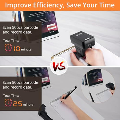 1D 2D Wearable Ring Barcode Scanner, Portable Mini Barcode Reader with 3-in-1 Bluetooth & USB Wired & 2.4G Wireless, Compatible with iOS, Android, Windows, Mac Tablets Or PC