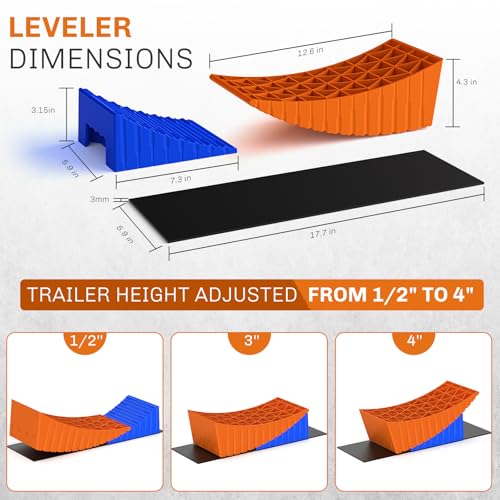WELLUCK Camper Leveler, RV Leveling Blocks Camper Wheel Chocks Up to 35,000 lbs, 2 Packs Heavy Duty Curved RV Camper Leveler Kit with Anti-Slip Mats for Travel Trailer Easier & Faster Leveling