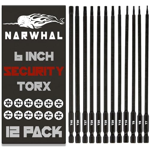 6" Long Torx Bit Set (12 Pack of Drill Bits with Case) Security Tamper Proof Star Design in T7, T8, T9, T10, T15, T20, T25 x 3, T27, T30, and T40 - style: Extra Long Torx Bits