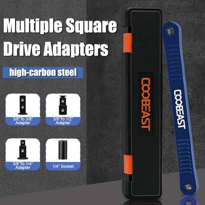 coobeast Offset Extension Wrench Impact Ready Socket Wrench Extender Tool with Versatile 1/4", 3/8", and 1/2" Square Drive Adapters, Universal Extensions Wrench for Small Place - color: Blue, size: 13.4 inch