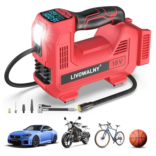 Cordless Tire Inflator Portable Air Compressor Tire Air Pump for Milwaukee 18V Battery - 160PSI Auto Pump with Digital Pressure Gauge, Emergency LED Light for Car Tires, Bicycle, Balloons (No Battery) - color: Horizontal Style Compatible With Milwaukee