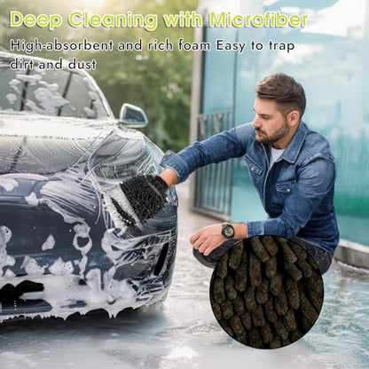 3 Pack Chenille Microfiber Car Wash Mitt, 7" x 9.6", Grey | Car Washing Mitts, Home Dusting Gloves, Scratch Free Lint-Free, Highly Absorbent, Double Sided, for Cleaning Detailing Polish - color: Grey